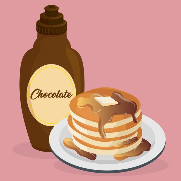 Free vector delicious pudding with syrup bottle sweet