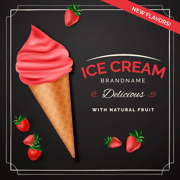 무료 벡터 맛있는 현실적인 아이스크림 광고