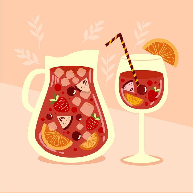 Delicious refreshing sangria drink illustrated