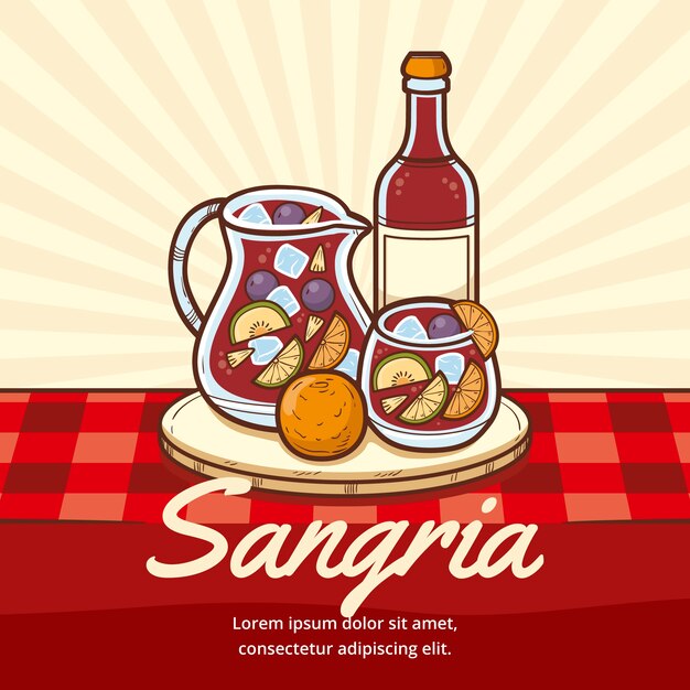 Delicious refreshing sangria drink illustrated