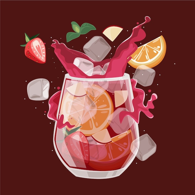 Delicious refreshing sangria drink illustrated