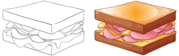 Free Vector delicious sandwich before and after assembly