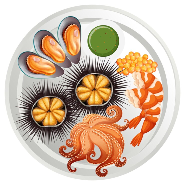 Free Vector delicious seafood platter illustration