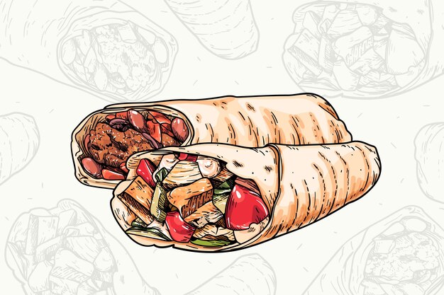 Delicious shawarma illustration with details