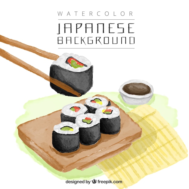 Delicious sushi pieces watercolor background