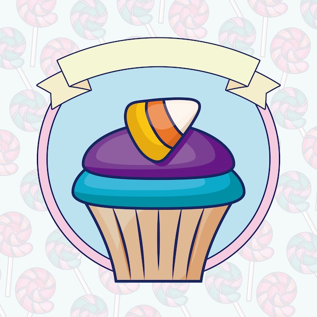 Free vector delicious sweet cupcake with ribbon