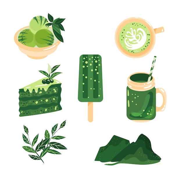 Free vector delicious types of matcha food collection