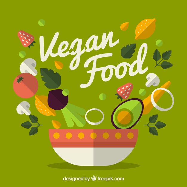 Delicious vegan salad background in flat design 