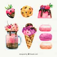 Free vector delicious watercolor desserts set