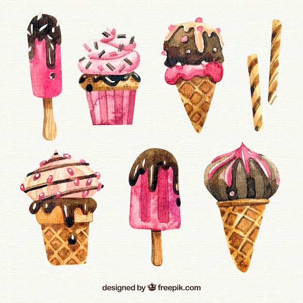 Free vector delicious watercolor ice-cream collection