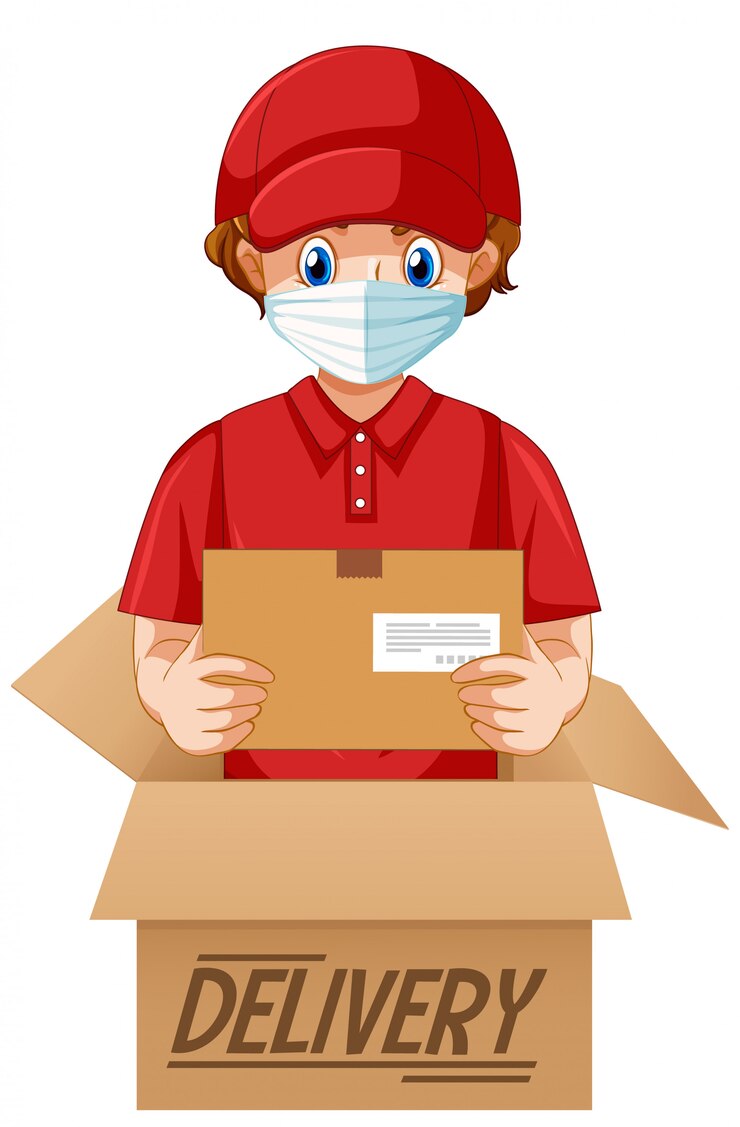 Free Vector deliver or courier man in red uniform cartoon character