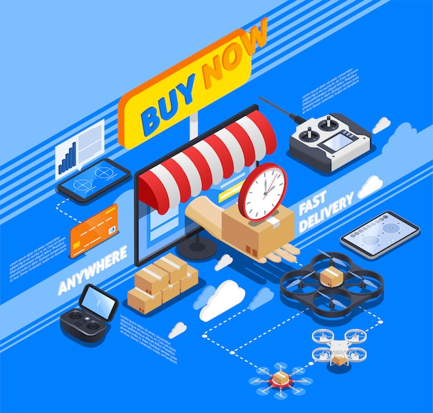 Delivery by drones isometric composition