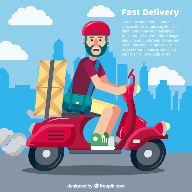 Free vector delivery concept with deliveryman on scooter