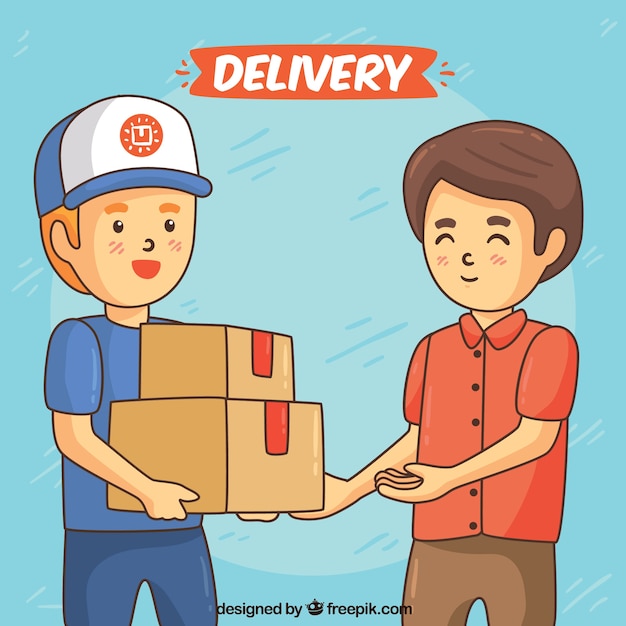 Delivery concept with hand drawn happy men