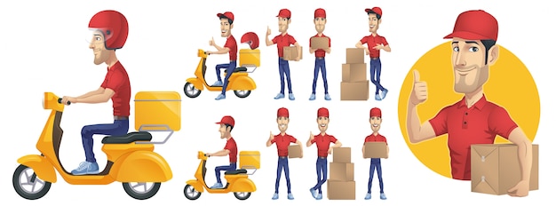 Delivery courier man character set