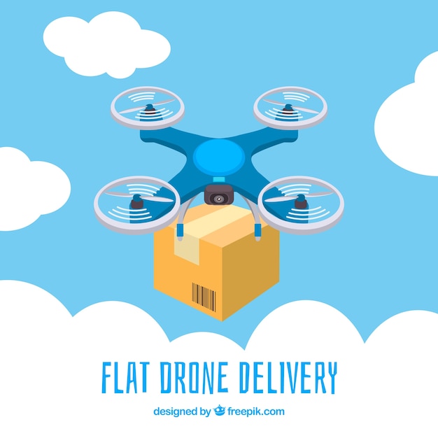 Delivery drone among clouds