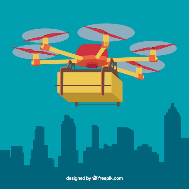 Delivery Drone and the City – Free Vector Download | Vector Templates