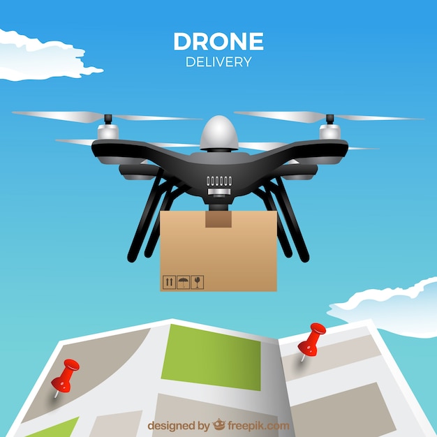 Vettore gratuito design del drone di consegna con la mappa