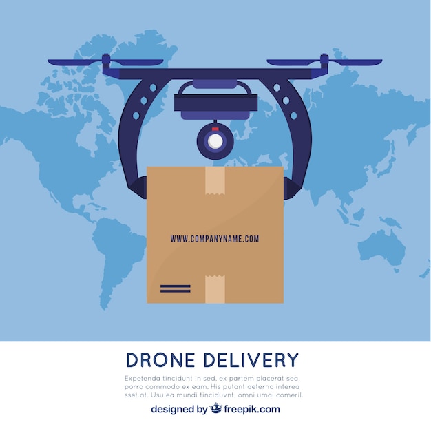 Vettore gratuito drone di consegna e mappa del mondo