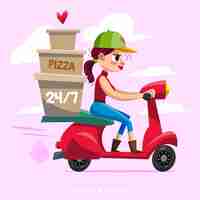 Free vector delivery girl with carton boxes on scooter