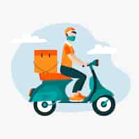 Free vector delivery guy on motor scooter wearing mask