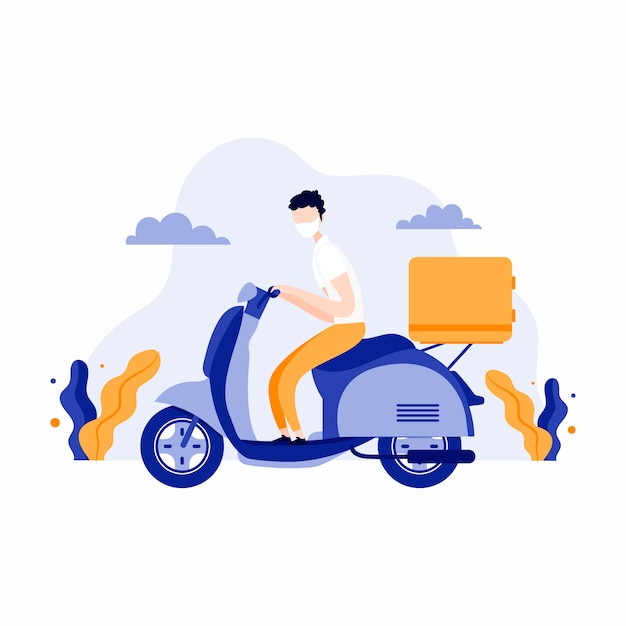 Free vector delivery guy on motor scooter