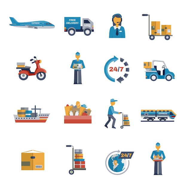 Free vector delivery icons flat set