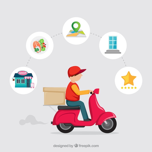 Free Delivery Man On Scooter With Flat Design Svg Dxf Eps Png Vector Svg File Free Download