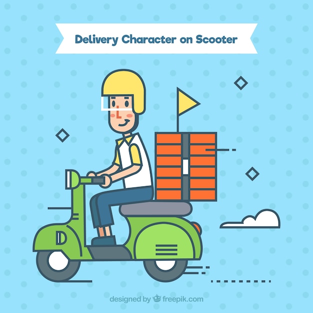 Delivery man on scooter with abstract style