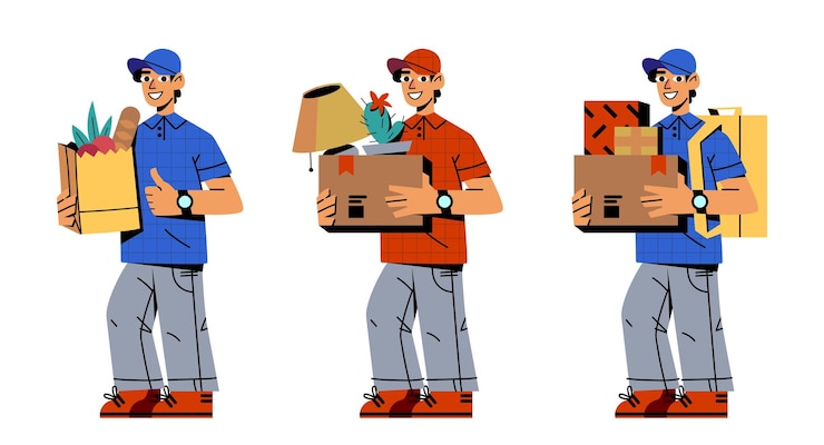 Free Vector delivery man set isolated on white background
