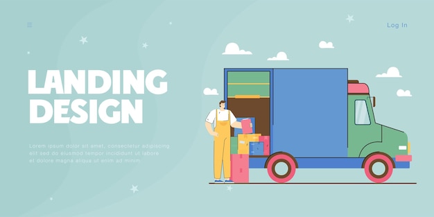 Free vector delivery man unloading boxes from van flat vector illustration