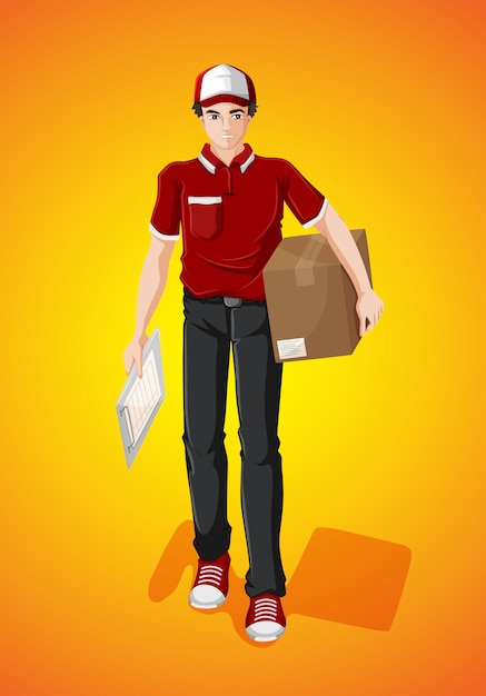 Delivery man with cardboard box