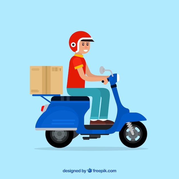 Доставка человека со скутером и картонной коробкой