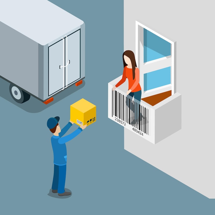 Free Vector delivery package to home door flat isometric