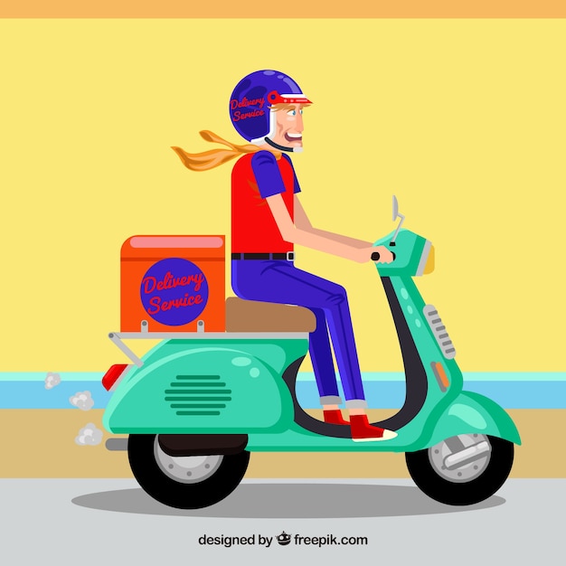 Delivery on scooter with flat design