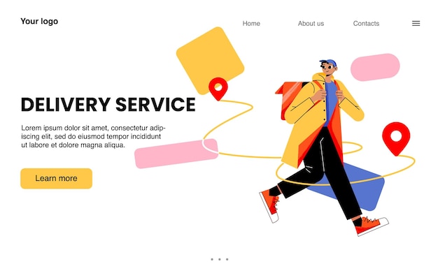 Delivery service banner with courier with backpack