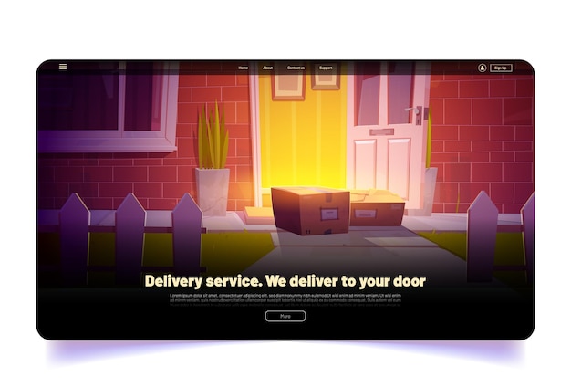 Бесплатное векторное изображение Целевая страница мультфильма службы доставки с посылками