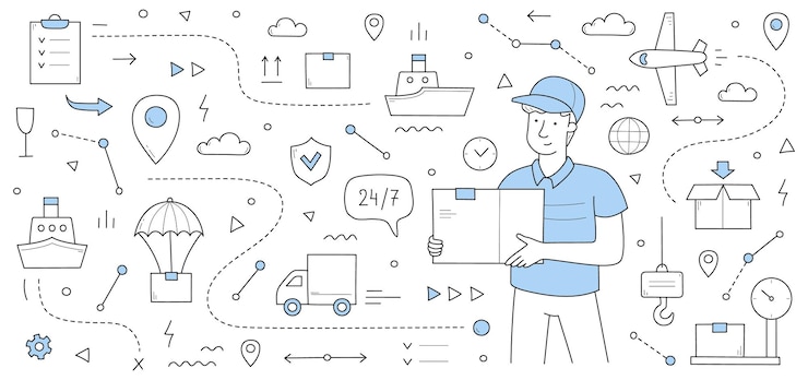 Free Vector delivery service doodle concept mailman