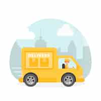Бесплатное векторное изображение Служба доставки парень за рулем фургона