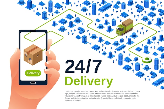 Delivery service illustration of isometric logistics shipment poster for advertising 