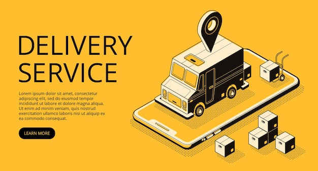 Бесплатное векторное изображение Служба доставки иллюстрация грузовик погрузчика и коробки на складе.