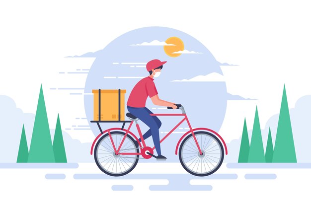 Delivery service man on bicycle