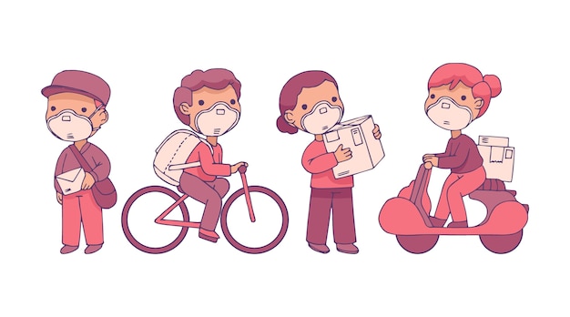 Free vector delivery service people with masks