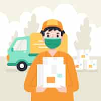 Free vector delivery service with mask concept