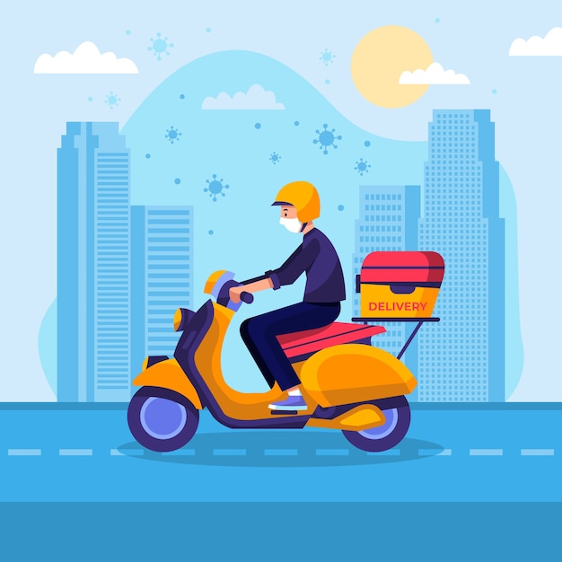 Free vector delivery service with mask illustrated design
