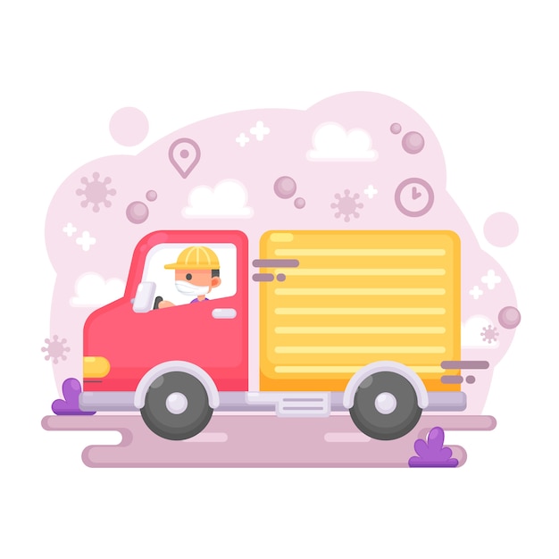 Free vector delivery service with mask illustrated