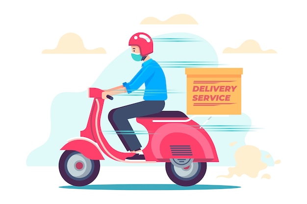 Free vector delivery service with masks concept