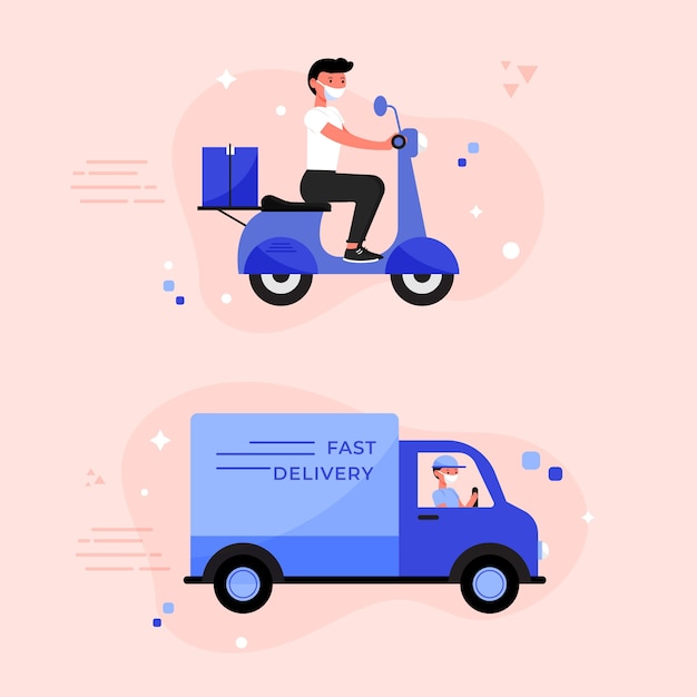 Free vector delivery service with masks concept