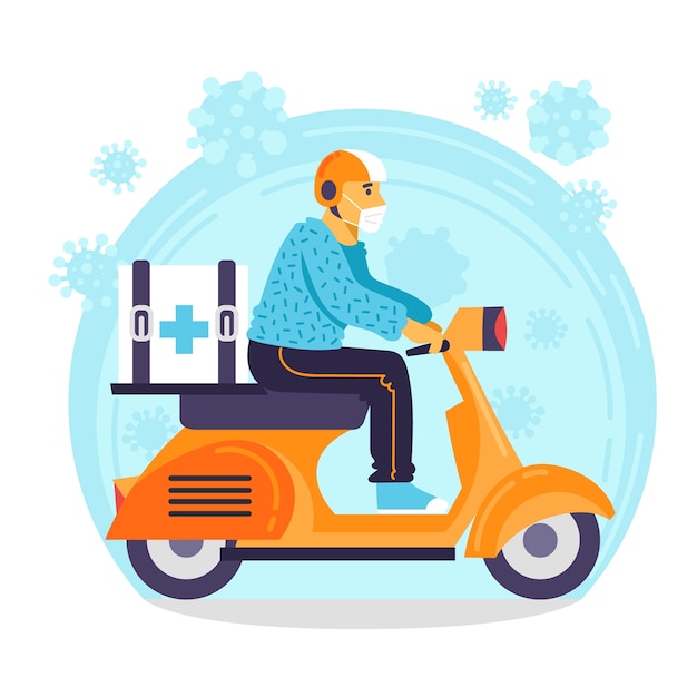 Free vector delivery service with masks concept