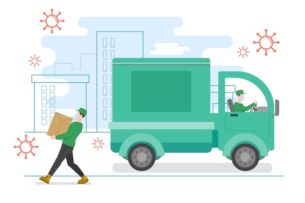 Free vector delivery service with masks concept
